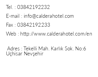 Caldera Hotel iletiim bilgileri